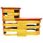 Restored MCM Stacked Rattan Two-Tier Side Table w/ Mahogany Top, 2 Available