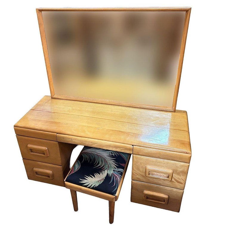 MCM Blond Maple Vanity/ Dressing Table w/ Bench by Russel Wright for Con
