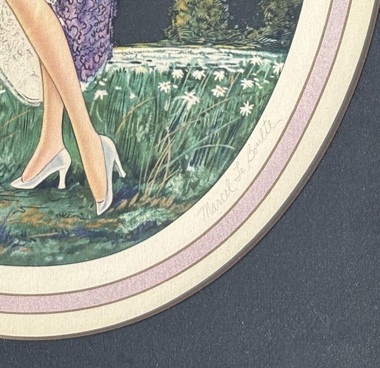 1920's Framed French Artwork "The Daisies Tell" by Marcel Le Boulte