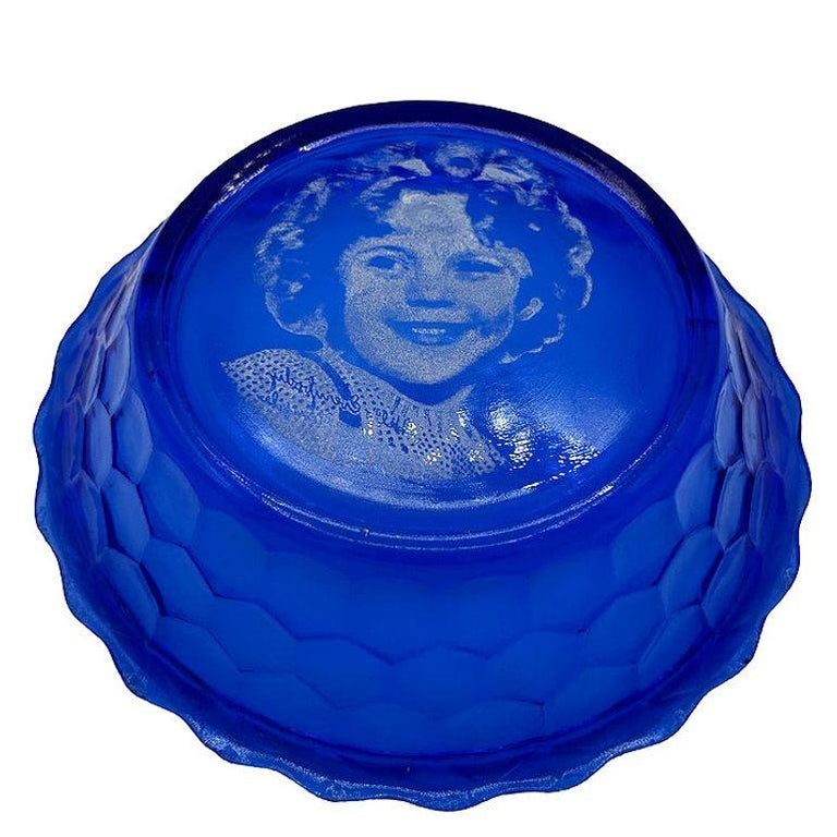 Art Deco Cobalt Shirley Temple Blue Glass Decrotive Bowl Pair by Hazel-Atlas