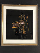 Mid Century Black and Gold Rickshaw Japanese Style Scenic Signed, Pair