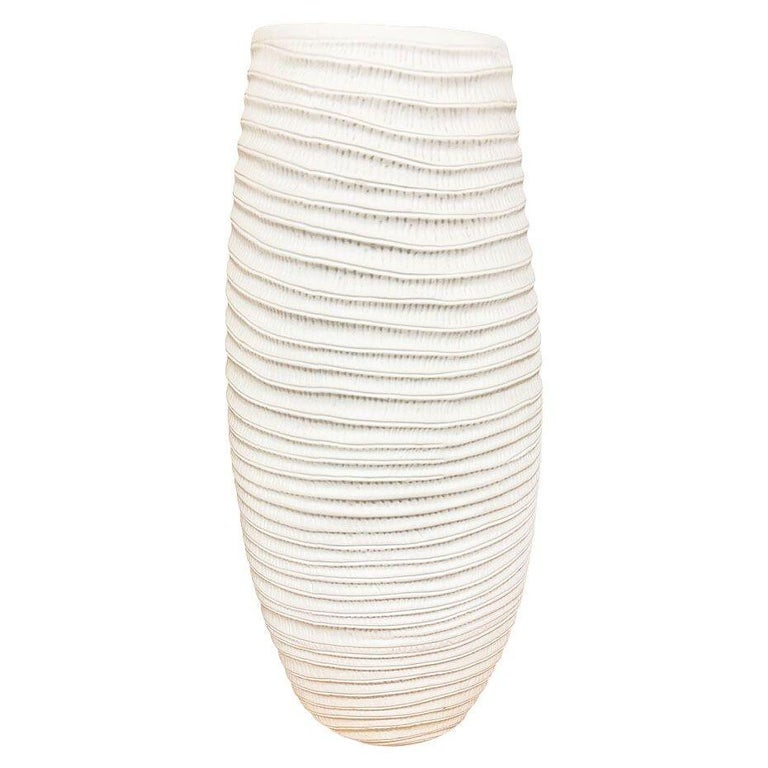 Ribbed Textured Coiled "Coco" Ceramic Vase w/ Matte Finish by Bahari