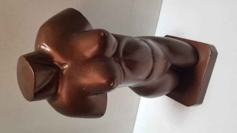 Midcentury Female Nude Figure Bust Wood Carving in Bronze Finish