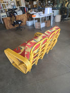 Restored 5-Strand Square Pretzel Rattan Settee w/ Barkcloth Cushions