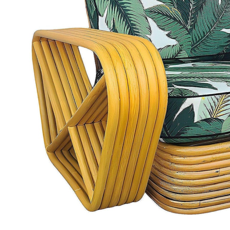 Restored Paul T Frankl Style 6-Strand Square Pretzel Rattan Lounge Chair