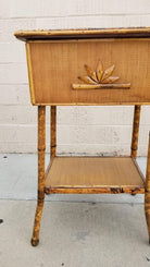 Restored Tiger Tortoise Bamboo Pedestal Side Table Storage Box