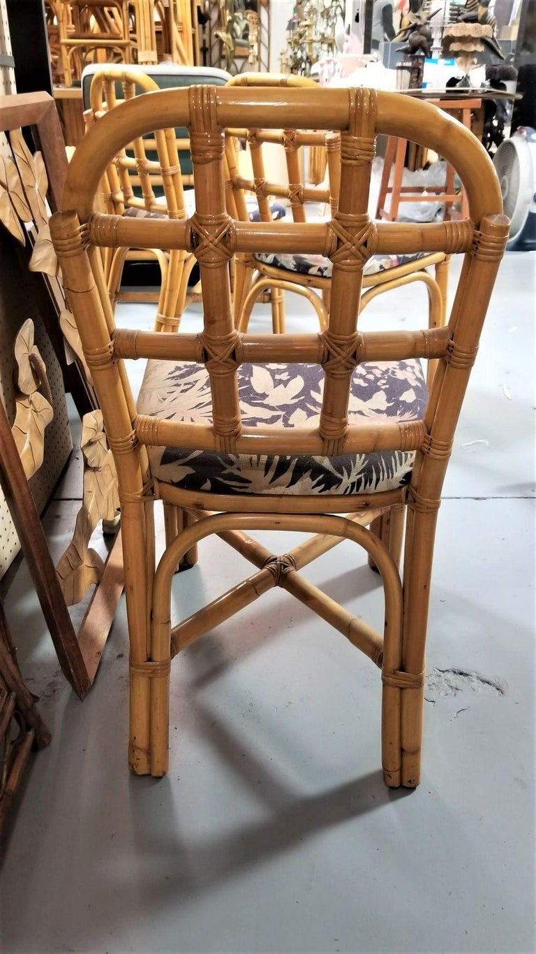 Restored Rattan Dining Chairs set w/ Tic-Tac-Toe Back, Set of 6