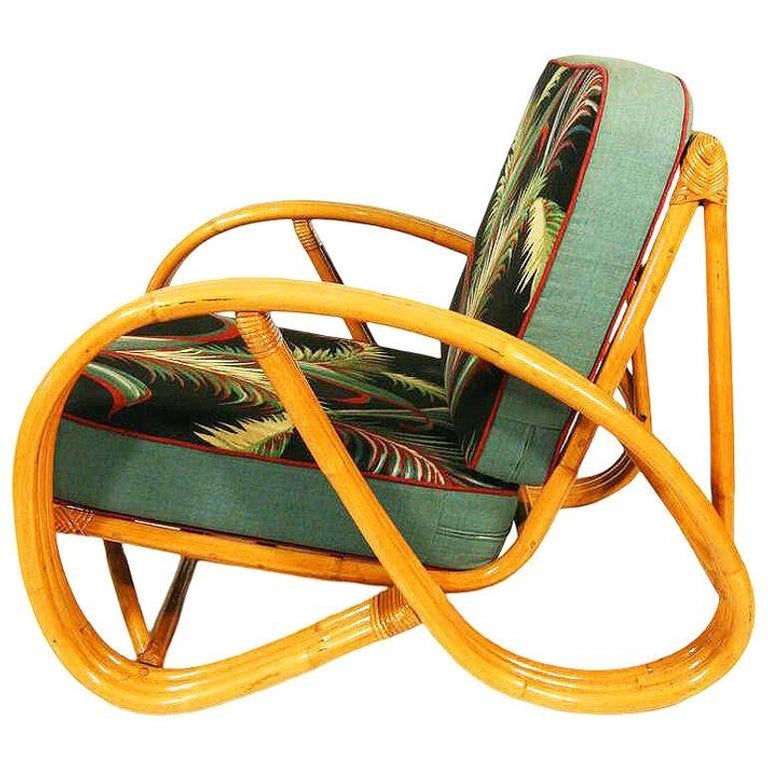 Restored Mid-century 3-strand 3/4 Round Pretzel Arm Rattan Lounge Chair, Pair