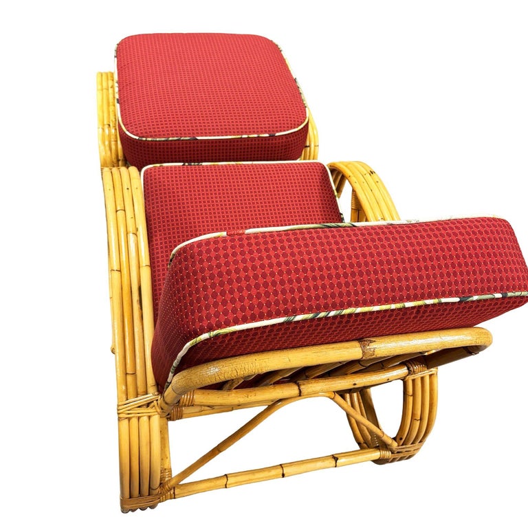 Mid-Century 4-Strand 3/4 Reverse Pretzel Rattan Lounge Chair w/ Matching Ottoman