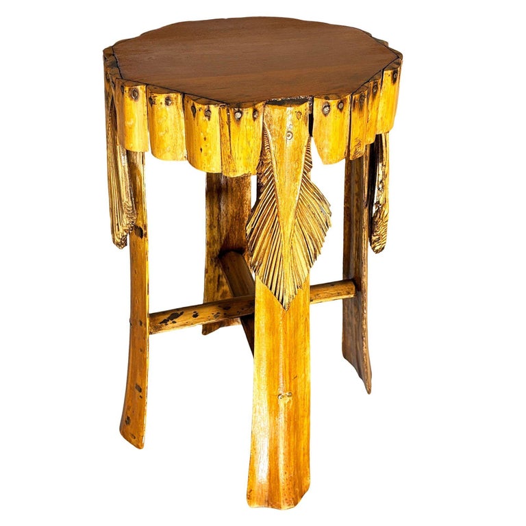 Restored Mid-century Hawaiian Split Bamboo Side Drinks Table w/ Koa Wood Top
