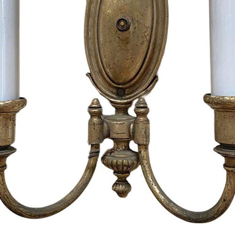 French Empire Style Cast Brass Dual Arm Wall Sconces, pair