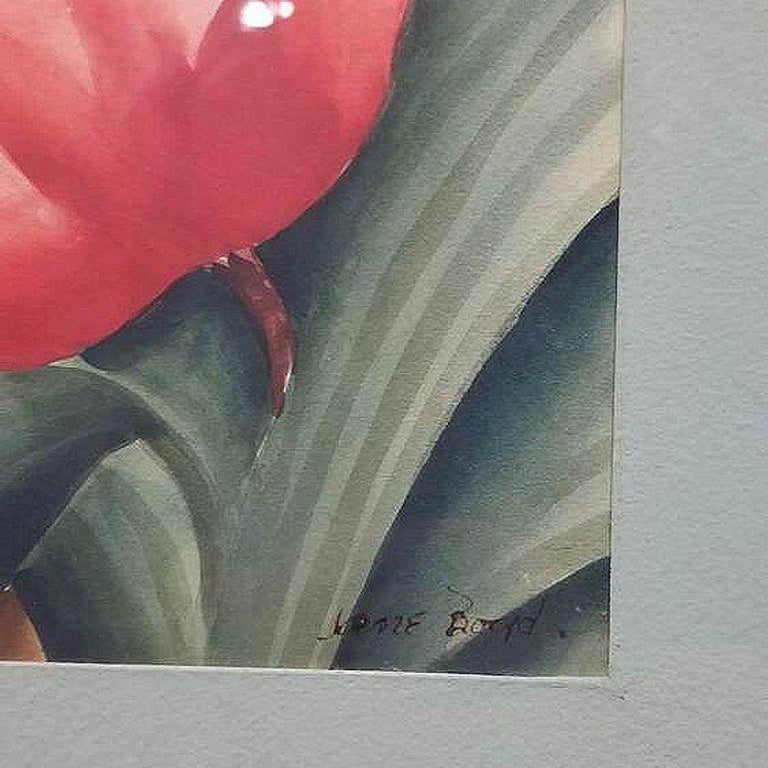 Framed Airbrush on Paper Hibiscus Tropical Floral by Jane Boyd, 1948