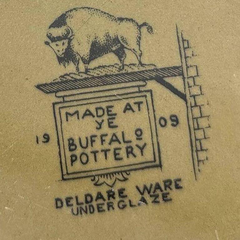 Edwardian Era Pottery "Ye Olden Days" Card Dish by Buffalo Pottery Deldare Ware