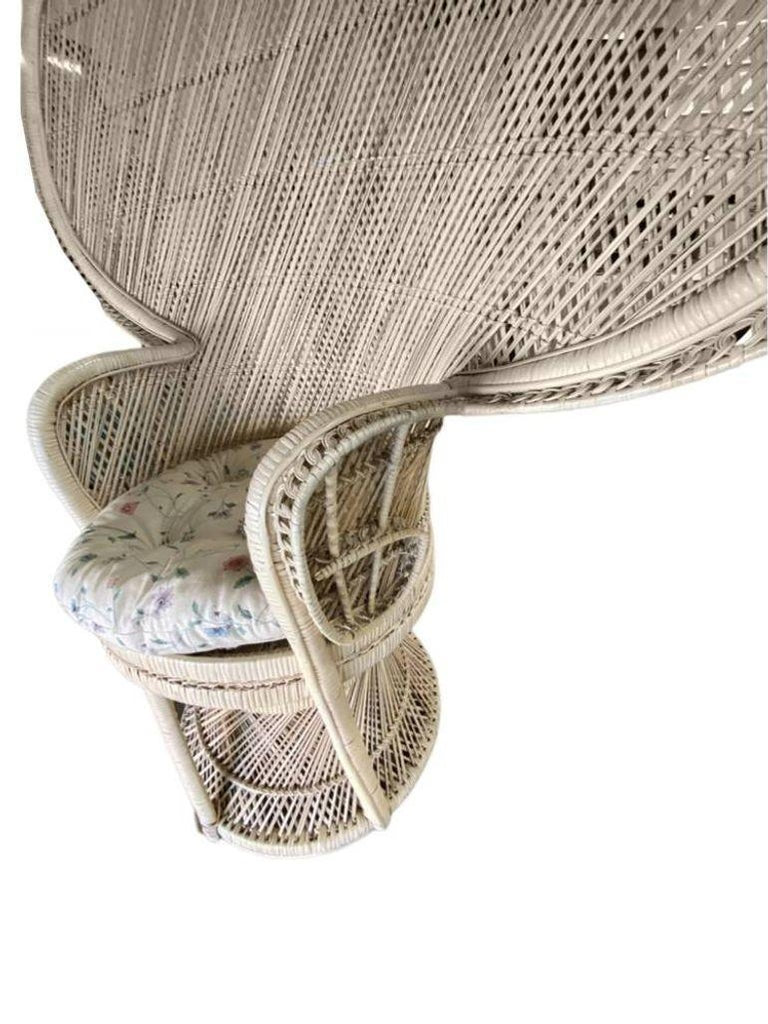 Restored Rattan Large Pale Woven Wicker "Cobra" Lounge Throne Chair