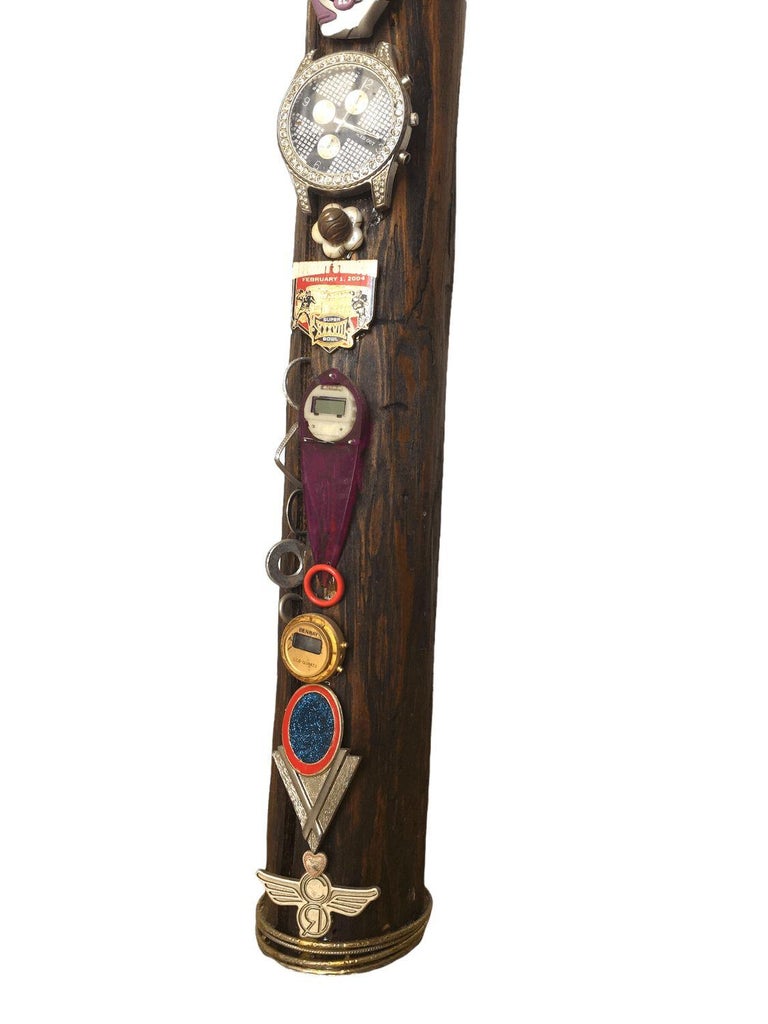 Vintage Large Wood Logs Cross with Metal and Glass decorations