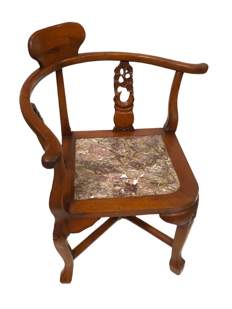 Rosewood Horseshoe Chair with Marble Seat by James Mont, Pair