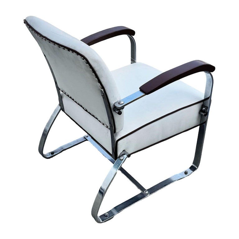 Streamline Art Deco Chrome Tubular Speed Lounge Club Chair, Lloyd Manufacturing