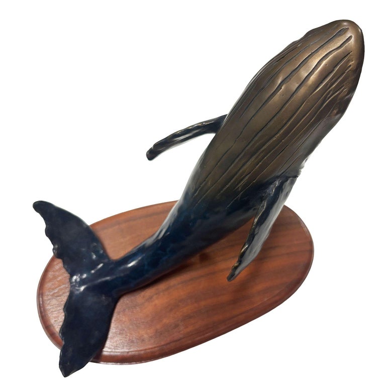 Hand Casted Humpback Whale Bronze Sculpture Mounted on Stand by T.H. Oliver