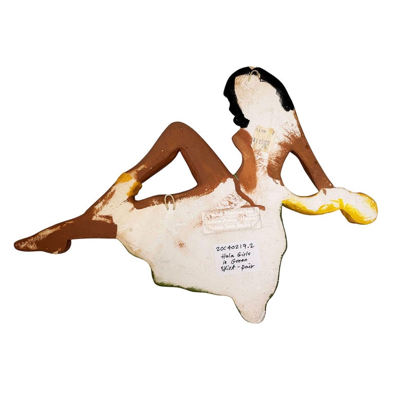 Hawaiian Art Pottery Nude Pin-up Yellow Hula Girl Wall Sculpture, Pair