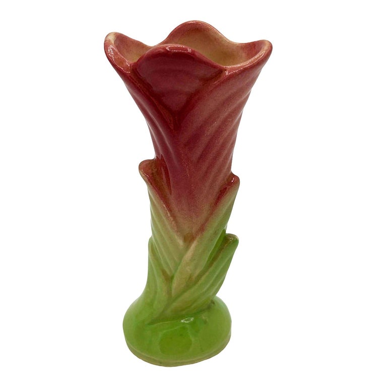 Mid Century Calla Lilly Pink Green Bud Vase by Shawee Pottery