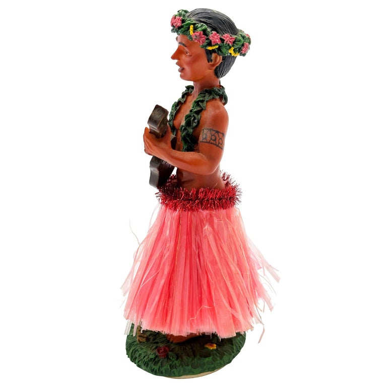 Ceramic Hawaii Hula Man Ukulele Player with headdress Bobble Doll