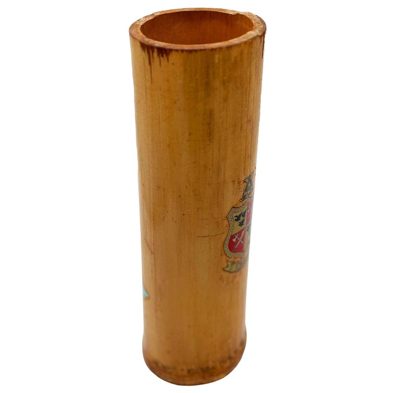1930 Art Deco Pink Flamingo Delta Chi Leges Fraternity Bamboo Vase