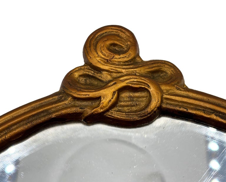 Cast Brass Art Nouveau Round Wall Mirror with Ivy Lady Portrait