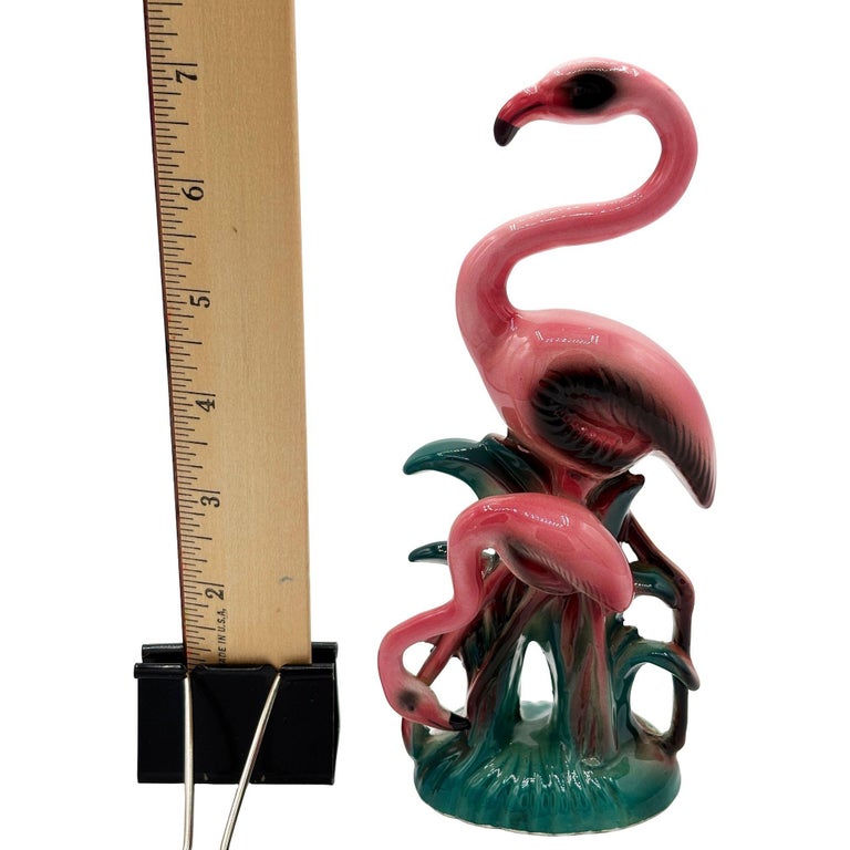 Mid-Century California Mother & Child Pink Flamingo Ceramic Tabletop Statue