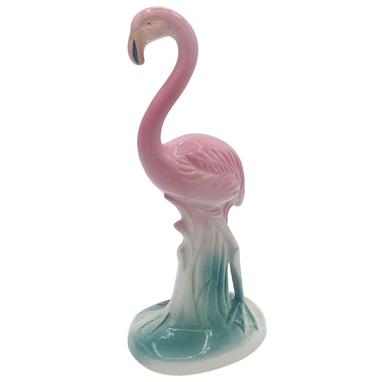 Mid-century "Meeting in Florida" Matching Ceramic Pink Flamingo Statues, Pair