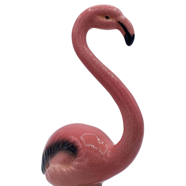 Mid-century "Handsome" Pink Flamingo Ceramic Tabletop Statue By Leftons