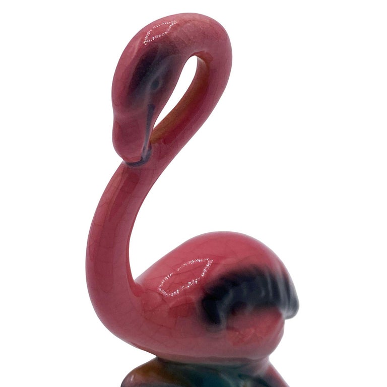 MCM Ceramic Miniature Pink Flamingo Tabletop Statue His & Hers Set By Leftons