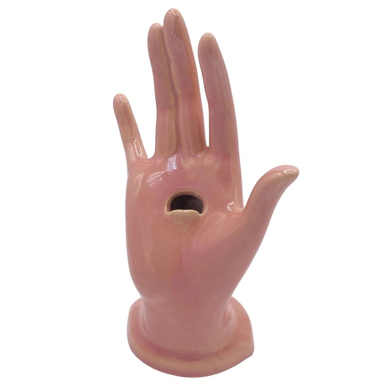 California Pottery Salmon Pink Figurative Female Hand Business Card Holder