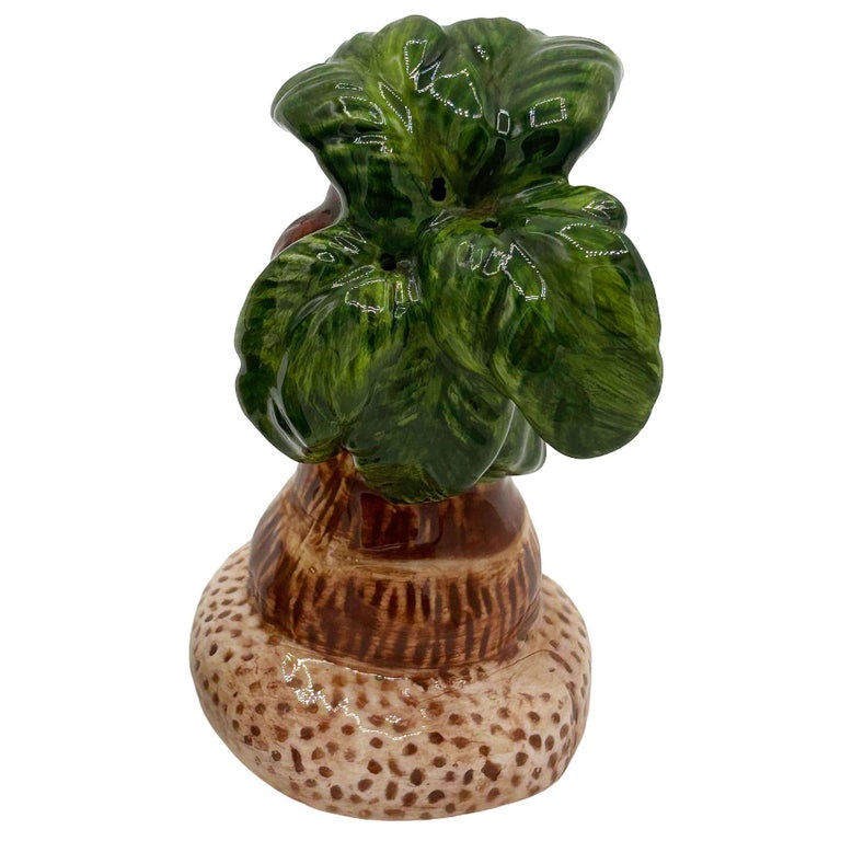 1980's Hula Girl & Palm Tree Ceramic Tabletop Matching Salt & Pepper Shaker Set