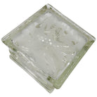 1970 Brutalist Postmodern Glass Block Table Vase w/ Acid Etched Hibiscus
