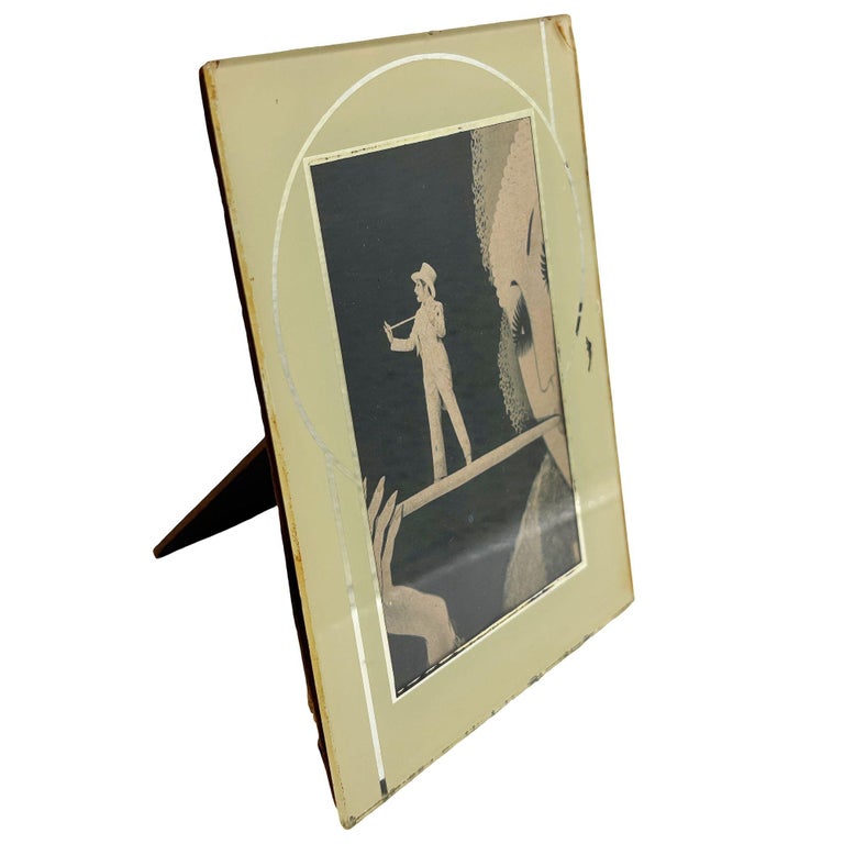 Art Deco Reverse Yellow & Silver Painted Glass Picture Frame 4.5x6 Picture Frame