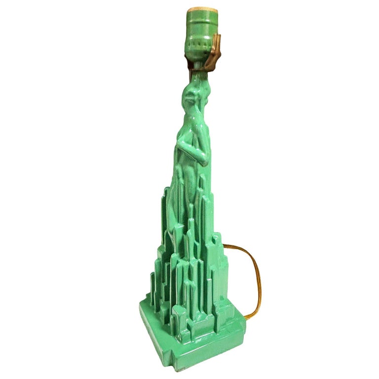 Re-editon Art Deco Frankart "Spirit of Modernism" L215 Spelter Metal Table Lamp