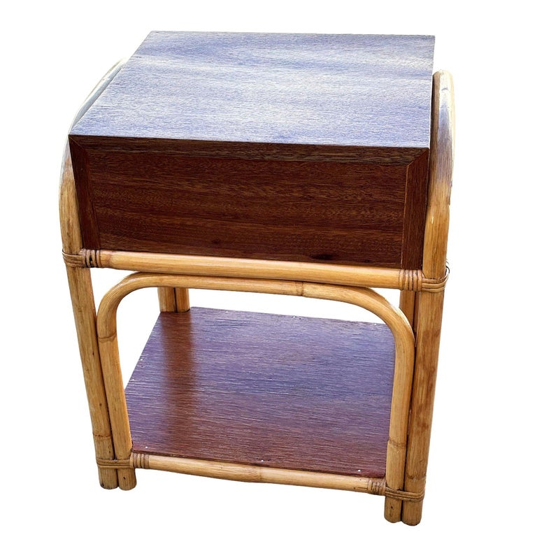 Restored Rare Modernist Mahogany Nightstand w/ Arched Rattan Sides
