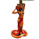MCM Hand Painted Hawaiian Hula Resin Table Lamp by Santana w/ Wipplestitch Shade
