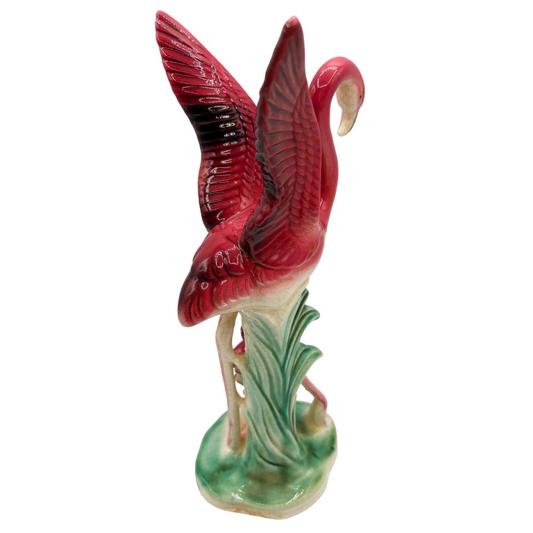 Mid-Century Child & Mother Flamingo Ceramic Statue By Leftons (REPAIRED)