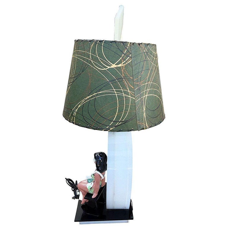 Mid-century Acrylic Hula Girl Midnight Palm Silhouette Table Lamp by Moss