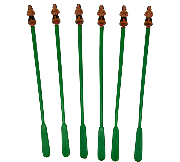 21 Piece Mid-Century Tropical Hula Girl & Flamingo Cocktail Swizzle Sticks