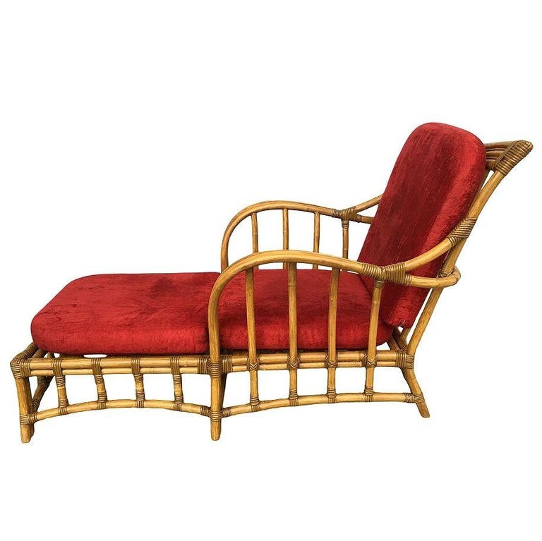 Rare Paul Frankl Styled Faux Rattan Outdoor/Patio Chaise Lounge Chair, Pair