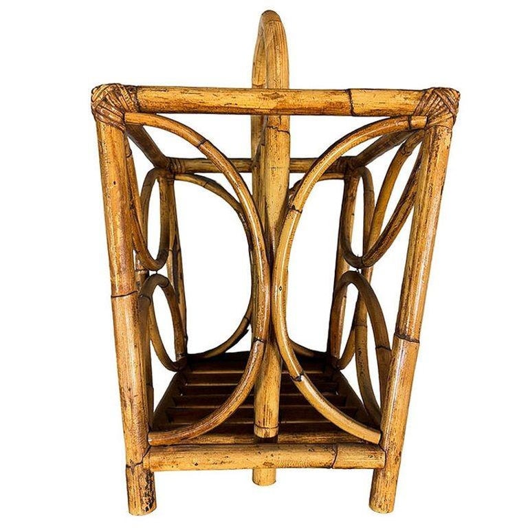 Mid-century Rattan "Butterfly" Magazine Rack with Handle