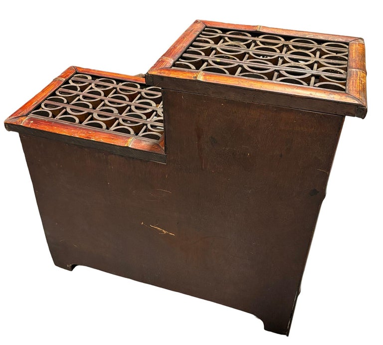 Late Qing Dynasty Split Bamboo & Lattice Top Chippendale Cabinet w/ 3 Drawers