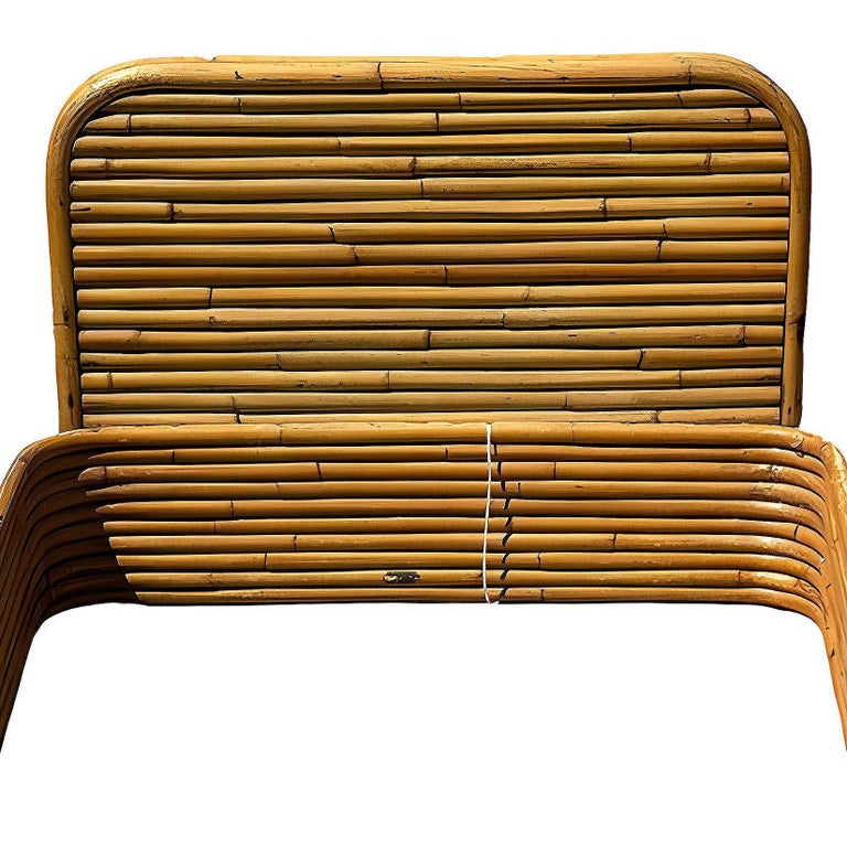 Restored Paul Frankl Style Stacked Rattan Bed Single Size Bed Frame, Kane Kraft