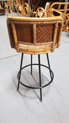 Restored Rattan & Wicker Swivel Bar Stool w/ Iron Base, Seng of Chicago