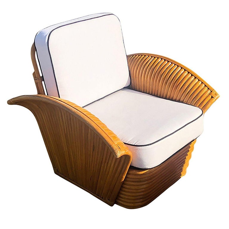 Vintage Art-Deco Style Rattan Fan Arm Lounge Chair/Ottoman Set, 3 sets Avail