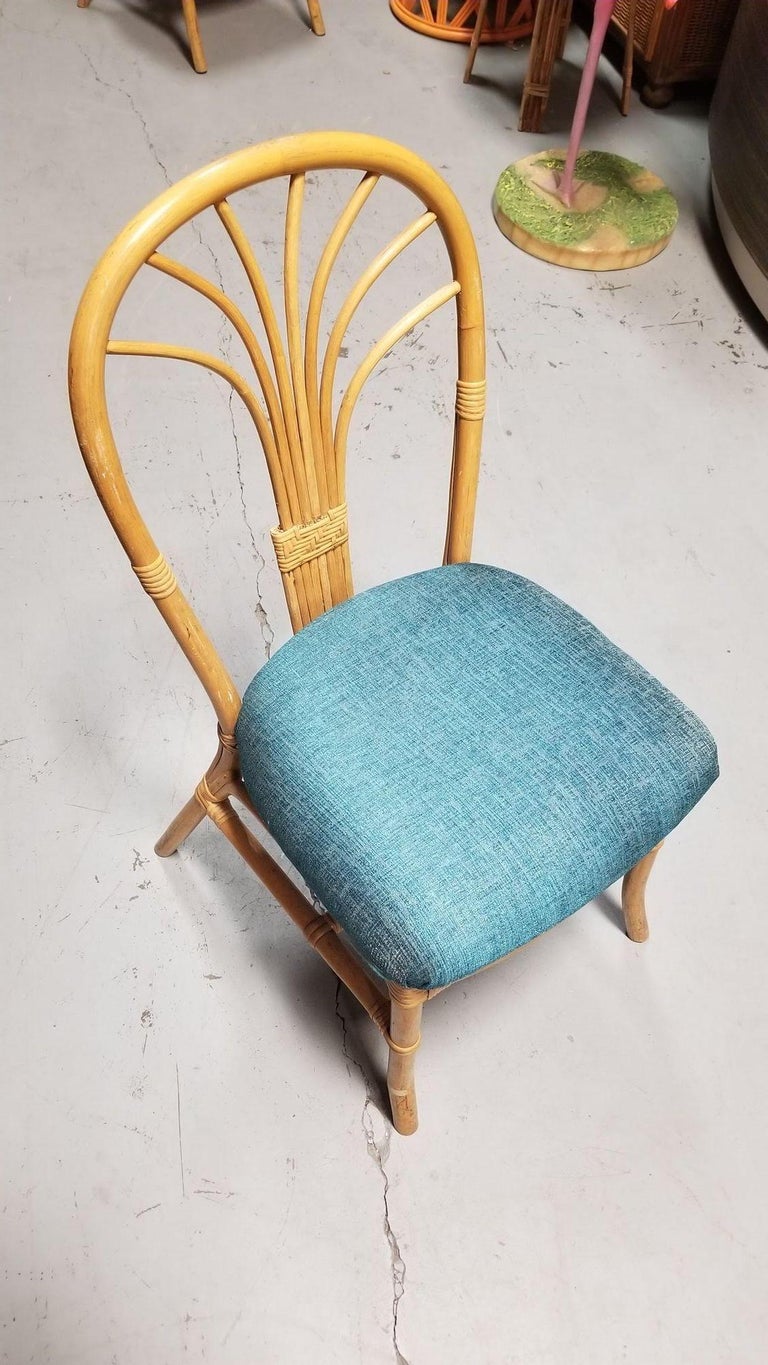 Restored Rattan Fan Back Dining Chairs, Pair