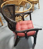 Restored Dark Wood Rattan Cane Fan Back Armchair