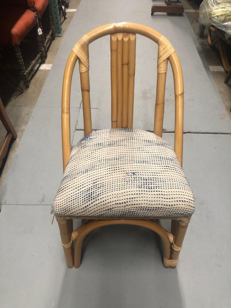 Restored Mid-Century Swoop Horseshoe Back Rattan Accent Chair
